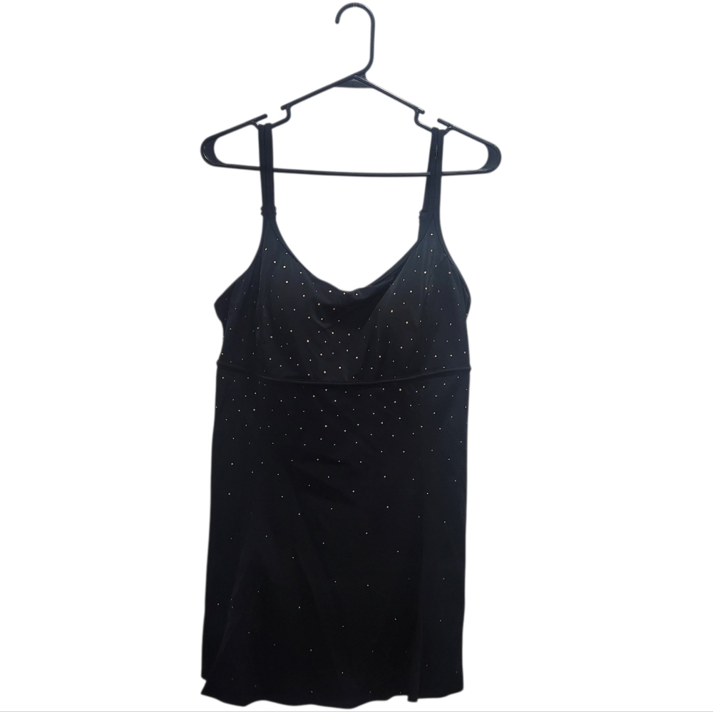 Great Lengths Swim Black Gold Polka Dotted Dots Empire Princess Swimdress Sz 14